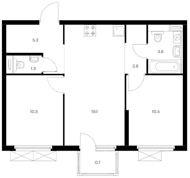 2-комнатная квартира 53.4 м², 21/24 эт., ЖК «Заречный парк»